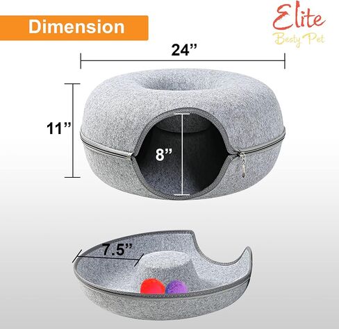 Cat Tunnel Donut Bed, 24 inches Cat Tunnel, Elite Besty pet Indoor Cat Hideout, Donut Cat Bed, Universal for All Seasons Cat Condo and Cat Cave (24 in x 24 in x 11 in) Grey in Saudi Arabia