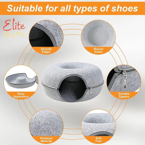 Cat Tunnel Donut Bed, 24 inches Cat Tunnel, Elite Besty pet Indoor Cat Hideout, Donut Cat Bed, Universal for All Seasons Cat Condo and Cat Cave (24 in x 24 in x 11 in) Grey in Saudi Arabia