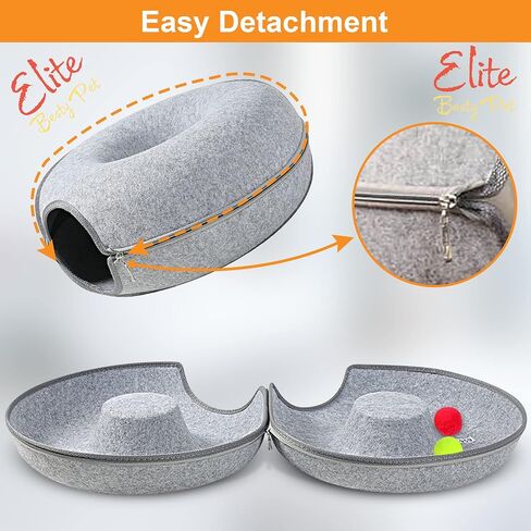 Cat Tunnel Donut Bed, 24 inches Cat Tunnel, Elite Besty pet Indoor Cat Hideout, Donut Cat Bed, Universal for All Seasons Cat Condo and Cat Cave (24 in x 24 in x 11 in) Grey in Saudi Arabia