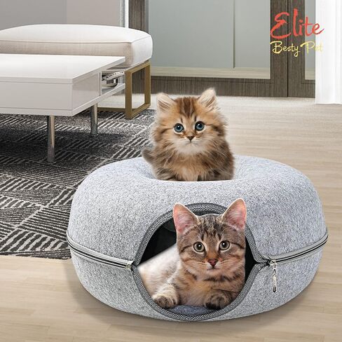 Cat Tunnel Donut Bed, 24 inches Cat Tunnel, Elite Besty pet Indoor Cat Hideout, Donut Cat Bed, Universal for All Seasons Cat Condo and Cat Cave (24 in x 24 in x 11 in) Grey in Saudi Arabia