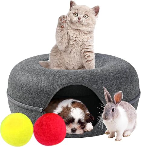 Cat Tunnel Donut Bed, 24 inches Cat Tunnel, Elite Besty pet Indoor Cat Hideout, Donut Cat Bed, Universal for All Seasons Cat Condo and Cat Cave (24 in x 24 in x 11 in) Grey in Saudi Arabia