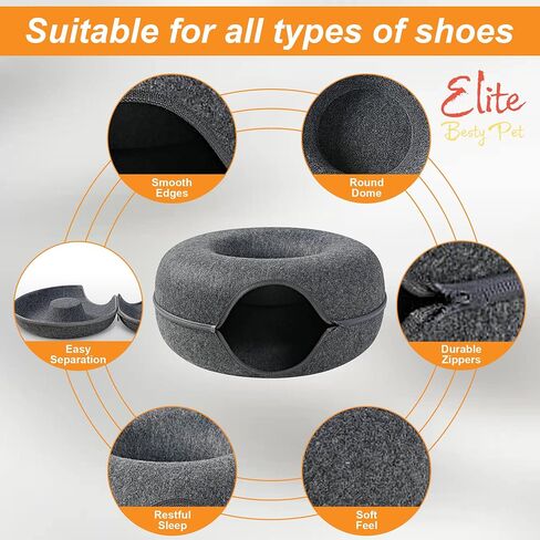 Cat Tunnel Donut Bed, 24 inches Cat Tunnel, Elite Besty pet Indoor Cat Hideout, Donut Cat Bed, Universal for All Seasons Cat Condo and Cat Cave (24 in x 24 in x 11 in) Grey in Saudi Arabia