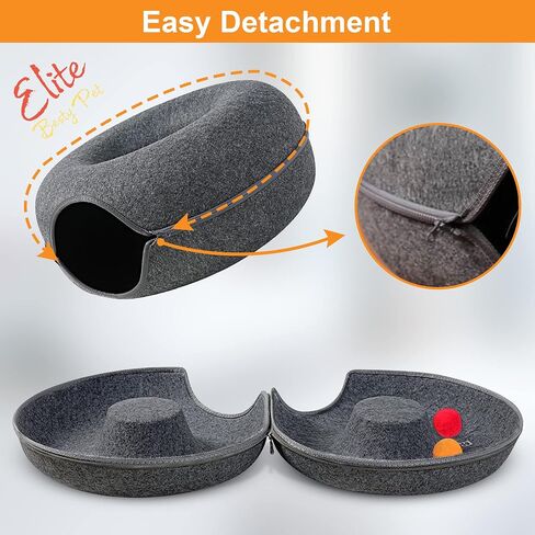 Cat Tunnel Donut Bed, 24 inches Cat Tunnel, Elite Besty pet Indoor Cat Hideout, Donut Cat Bed, Universal for All Seasons Cat Condo and Cat Cave (24 in x 24 in x 11 in) Grey in Saudi Arabia