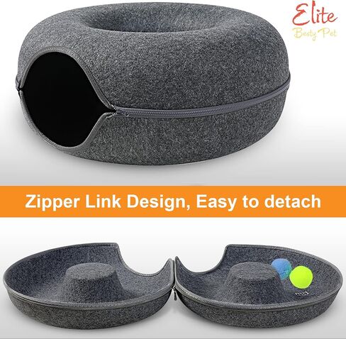Cat Tunnel Donut Bed, 24 inches Cat Tunnel, Elite Besty pet Indoor Cat Hideout, Donut Cat Bed, Universal for All Seasons Cat Condo and Cat Cave (24 in x 24 in x 11 in) Grey in Saudi Arabia