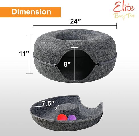 Cat Tunnel Donut Bed, 24 inches Cat Tunnel, Elite Besty pet Indoor Cat Hideout, Donut Cat Bed, Universal for All Seasons Cat Condo and Cat Cave (24 in x 24 in x 11 in) Grey in Saudi Arabia