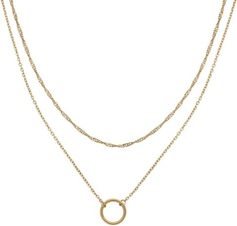 Galis Layered Gold Necklaces for Women - Gold Plated Set 14.5" & 16.5" + 2" Extension with Small Round Faux Diamond Pendant, Trendy CZ Diamond Solitaire Necklace for Women with Lobster Clasp in Kuwait