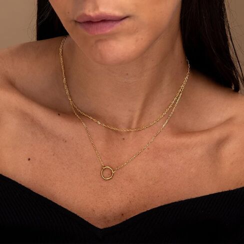 Galis Layered Gold Necklaces for Women - Gold Plated Set 14.5" & 16.5" + 2" Extension with Small Round Faux Diamond Pendant, Trendy CZ Diamond Solitaire Necklace for Women with Lobster Clasp in Kuwait