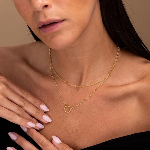 Galis Layered Gold Necklaces for Women - Gold Plated Set 14.5" & 16.5" + 2" Extension with Small Round Faux Diamond Pendant, Trendy CZ Diamond Solitaire Necklace for Women with Lobster Clasp in Kuwait