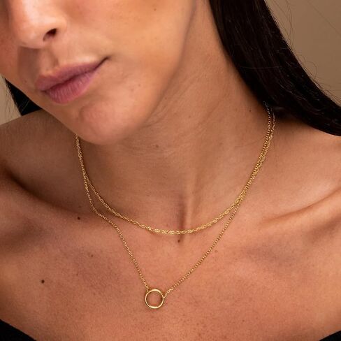 Galis Layered Gold Necklaces for Women - Gold Plated Set 14.5" & 16.5" + 2" Extension with Small Round Faux Diamond Pendant, Trendy CZ Diamond Solitaire Necklace for Women with Lobster Clasp in Kuwait