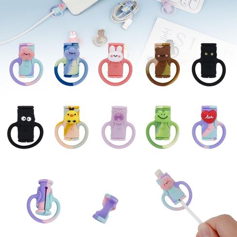 10pcs Data Cable Protector, Cute Cartoon Silicone Cord Saver Anti-Break Silicone Data Cable Winder 2 in 1 Data Cable Protector Charger Cable Saver for Apple Charging Cable in Saudi Arabia
