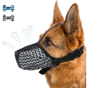 Dog Muzzle, Soft Muzzle for Medium Large Sized Dog to Anti and Prevent Biting Barking Chewing, Air Mesh Large No Barking Muzzle with Reflective & Adjustable Strap for Medium Large Sized Dog(White-S