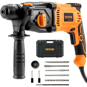 VEVOR 1-1/4 Inch SDS-Plus Rotary Hammer Drill, 13Amp Corded Drills, Heavy Duty Chipping Hammers w/Vibration Control & Safety Clutch, Electric Demolition Hammers Variable Speed, Power Tool For Concrete