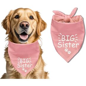 Big Sister Dog Bandana, Pet Scarf, Pet Accessory Printed Bib, Square Adjustable Girl or Boy Dog Scarf Pink