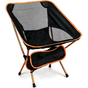QWORK Ultralight Portable Camping Chair with Triangular Stability – Aluminum Alloy Frame, Ripstop Polyester Seat, Plastic Joints, 330 lbs Capacity - for Fishing, Camping, Hiking and Backpacking Orange