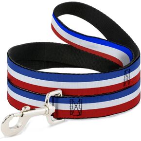 Buckle-Down Pet Leash - Stripes Blue/White/Red - 4 Feet Long - 1" Wide