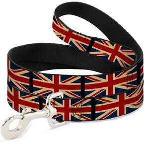 Buckle-Down Pet Leash - United Kingdom Flags Vintage Black - 4 Feet Long - 1" Wide