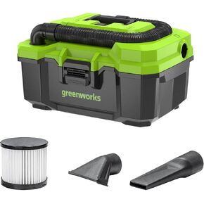 GreenWorks 24V 3-Gallon Cordless Shop Vacuum with Hose, Crevice, Floor Nozzle, Battery and Charger Not Included, Wet/Dry (Tool Only), Green in Saudi Arabia