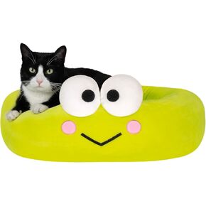 Hello Kitty and Friends Keroppi Bolster Pet Bed - Pet Bolster Bed with Printed Design and Machine Washable Removable Insert – Size Small