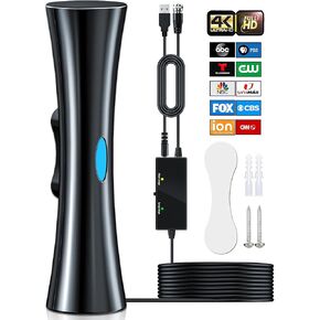 1100+ Miles Range TV Antenna for Smart TV, Upgraded Digital HD Antenna for TV Indoor/Outdoor with Amplifier and Signal Booster-Support 360°Reception 4K 1080p for All Television-33ft Coax HDTV Cable