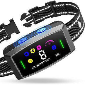 AI Auto Dog Bark Collar Sets for Large Small Medium Dogs| 2in1 No Shock/Safe Shock Barking Collar with 3 Adjustable Shock Mode |IP68 Waterproof Rechargeable Anti Bark Device (Black)