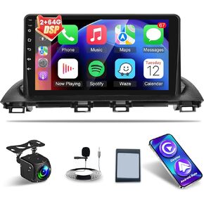 NHOPEEW [2+64G] for Mazda 3 Axela 2014-2019 Car Radio - 9 inch HD Touchscreen Android 13 DSP Audio - Wireless Carplay & Android Auto, GPS, WiFi, Mirror Link, SWC + AHD Backup Camera + Canbus