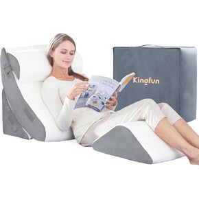 Kingfun 4pcs Orthopedic Bed Wedge Pillow Set for Post Surgery, Memory Foam for Sleeping, Adjustable Leg, Back and Arm Support, Sitting Up and Rest Pillow with Travel Bag