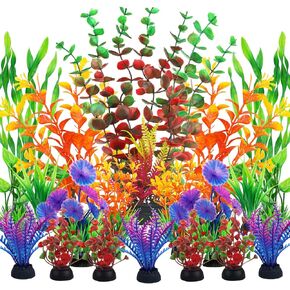 Fish Tank Decorations Plastic Plants Large, Aquarium Artificial Plants Decor Colorful Ornament Safe for All Fish - 20pcs