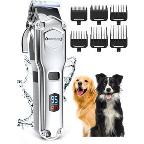 oneisall Dog Clippers for Grooming for Thick Heavy Coats/Low Noise Rechargeable Waterproof Cordless Pet Shaver with Stainless Steel Blade for Dogs and Animals