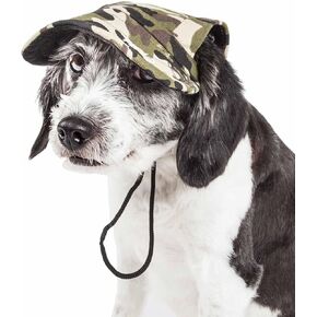 Pet Life ® Camouflage Patterned Dog Hat with UV Coverage Protection - Provides More Shade Than a Dog Banadana - Features Ear Holes and Adjustable Jaw-Strings for Quick Slip-on Access