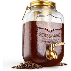 Cold Brew Mason Jar (128 oz) Iced Coffee Cold Brew Pitcher Home, 1 Gallon Cold Brew Coffee Maker for Brewing Ice Coffee and Tea, Cold Brew Glass Pitcher with Filter, Large Cold Brew Maker (Silver) in Kuwait