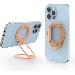 Magnetic Phone Grip, Stand & Ring Holder with Rotatable Kickstand: Removable, Adjustable, Compatible with Various Models - 360°Rotation, Ultra-Thin, Foldable Stand, Finger Loop - Gold