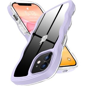 for iPhone 11 Case,Cute Wave Frame Clear Anti-Scratch Protective Phone Case,Soft TPU Slim Fit Flexible Phone Cover PC Bumper Shockproof Full-Body Protective Cover,Purple(5-4)