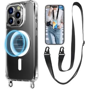 UnnFiko for iPhone 11 Case Compatible with Magsafe Clear, Crossbody Phone Case with Shoulder Strap, Shockproof Protection, Magnetic Phone Case for iPhone (Black Lanyard, iPhone 11)