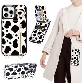 for iPhone 15 Pro Max Case with Card Holder for Women Men,iPhone 15 Pro Max Case with Strap,Crossbody Lanyard,Ring Stand,Snap Clasp,Cute Wallet Phone Case 6.7"(Leopard)