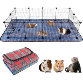 FHTONGE Large Guinea Pig Cage with Bottom Trap, 8Sq Ft Guinea Pig Playpen with Waterproof C&C Cage Liner, 48x24'' Metal Small Animal Cage Habitat for Hamster Hedgehog Bunny (12 x Cage Panels)
