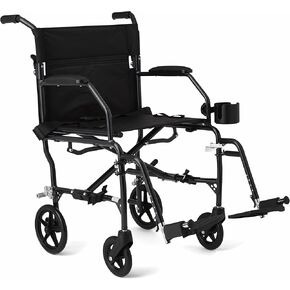 Medline Ultralight Transport Wheelchair, 19" Wide Seat, Folding Transport Chair, Blue