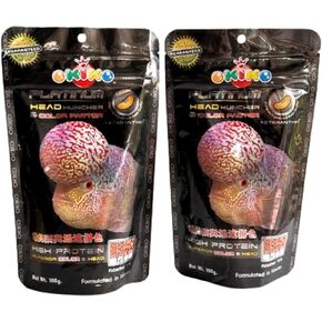 OKIKO Platinum X2, Floating Pellets Size M = 2 MM, FLOWERHORN Fish Food Red Head Mark Formula HIGH Protein Astaxanthin Color Enhancing Tropical Fish Feed Probiotic Healthy Fast Growth