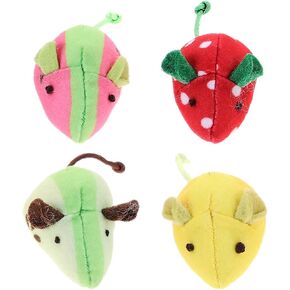 LOGOFUN 4pcs Cats Mouse Toys Plush Catnip Mouse Kitten Toys Fruit Lemon Strawberry Shaped Mouse Cat Interactive Toys for Indoor Cats Kitten Pet Supplies