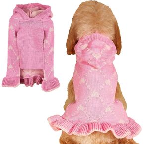 Jecikelon Small Dog Sweater Hoodies Dress Winter Knit Cute Clothing Heart Puppy Clothes for Dogs Cats Soft Warm Pet Outfits with Leash Hole (Medium, Grey)
