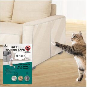 Anti Cat Scratch Furniture Protector from Cats Scratching -[12 Sheets]- Cat Couch Protector from Cat Claws - Adhesive Cat Scratch Deterrent Tape - Sofa Protector De Muebles para Gatos Dog Door Wall