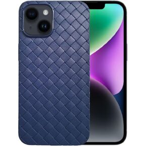 Compatible with iPhone 14 Plus Braided Breathable Mesh Weave Grid Silicone TPU Cell Phone Mobile Basic Back Case Cover (Black)