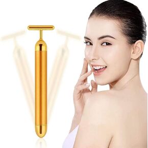 GOODYBUY Beauty Bar 24k Gold Skin Care Face Massager Roller, 2 in 1 Electric 3D Roller and T Shape Energy Beauty Bar for Face Lift and Skin Tightening