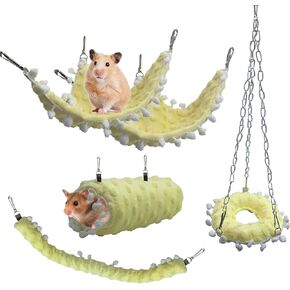 Hamiledyi 5Pcs Small Rat Hamster Hammock Toys Cage Accessories Small Pet Cage Hammock Gerbil Cage Hammock Bedding Small Pet Hanging Tunnel for Very Small Hamster Rat Gerbil Sugar Glider SleepHidePlay