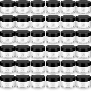Loretoy Household 4oz Plastic Jars with Lids, 36 Pack BPA Free, Reusable, Refillable Transparent Cosmetic Containers for Bath Salts, Cosmetics, Powders, Beauty Product and Small Accessories