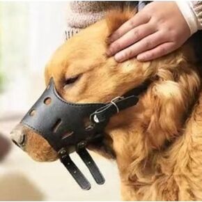 Premium and Soft Leather Dog Muzzle(Black) - Anti-Barking Adjustable Muzzles for Medium Dogs - Breathable and Comfortable Allows Dog to Drinking, Panting, and Playing -Secure in Use with Collars