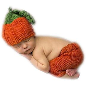 Newborn Photography Props Outfits Boy Infant Crochet Knit Halloween Pumpkins Hat Bag Baby Photoshoot Props