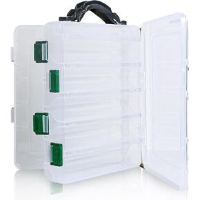 Double Sided Lure Box with Handheld,4.5x17x20cm Small Fishing Lure Box,Sea Fishing Tackle Box,for Hard or Soft Lures,Diving Floating Sinking Skirted Topwater Lures,10 Grids (Transparent)