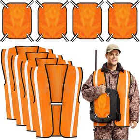 8 Pcs Blaze Orange Mesh Hunting Vest and Panel Set Orange Vest High Visibility Mesh Panel Orange Hunting Vest Hunting Mesh Vest for Men Women Hunting Hiking Backpack Camping Tents Blinds