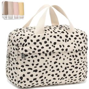 Makeup Bag for Women Girls Cute Corduroy Travel Cosmetic Tote Large Make Up Organizer Toiletry Bags Zipper Pouch Purse+Split bottle