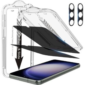 2 Pack Privacy Screen Protector for Galaxy S23 [6.1"] With 2 Pack Camera Lens Protector, 100% Fingerprint Unlock, [Drop Protection] 9H Scratch Resistant Tempered Glass Film